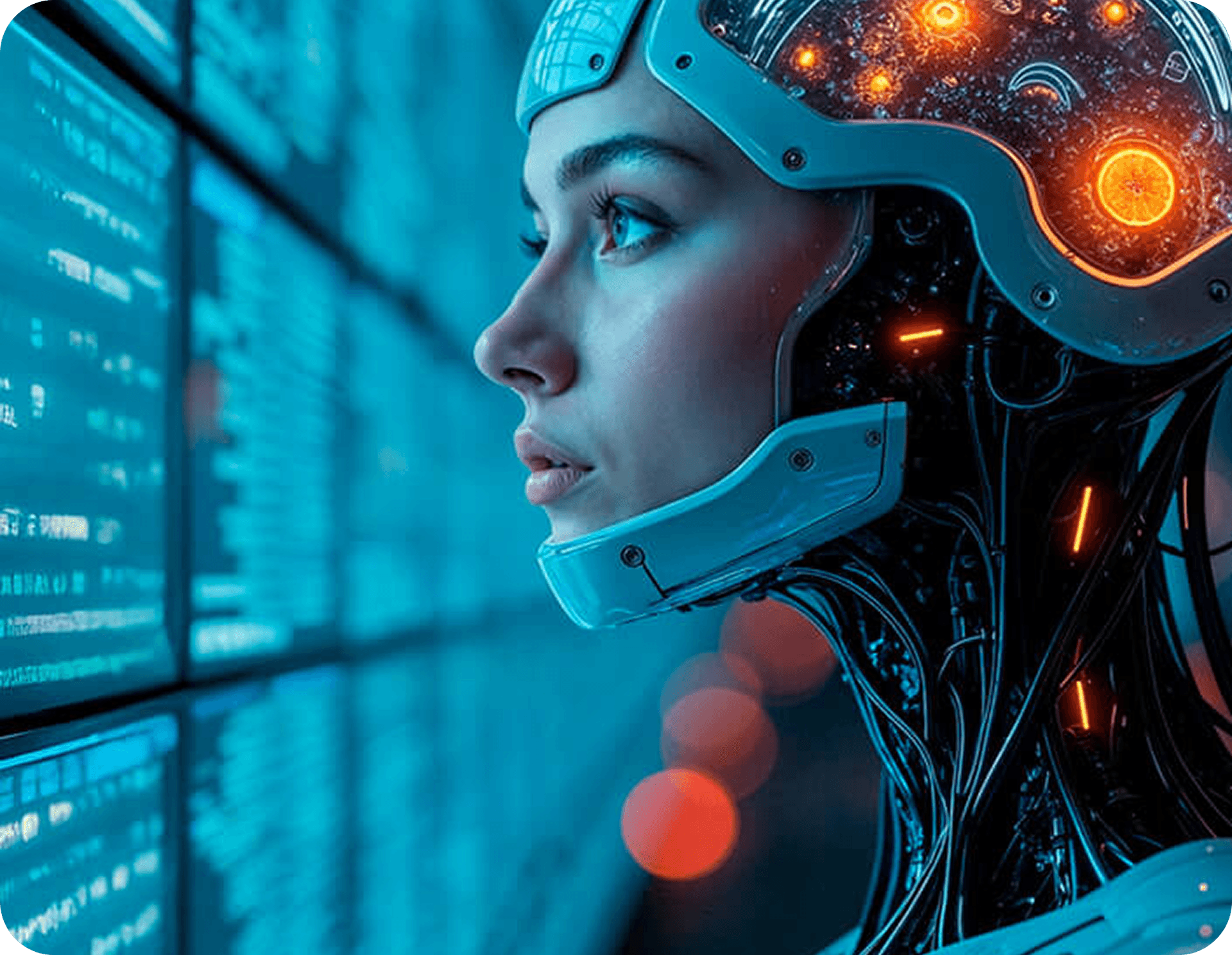 Futuristic cyborg woman with technology